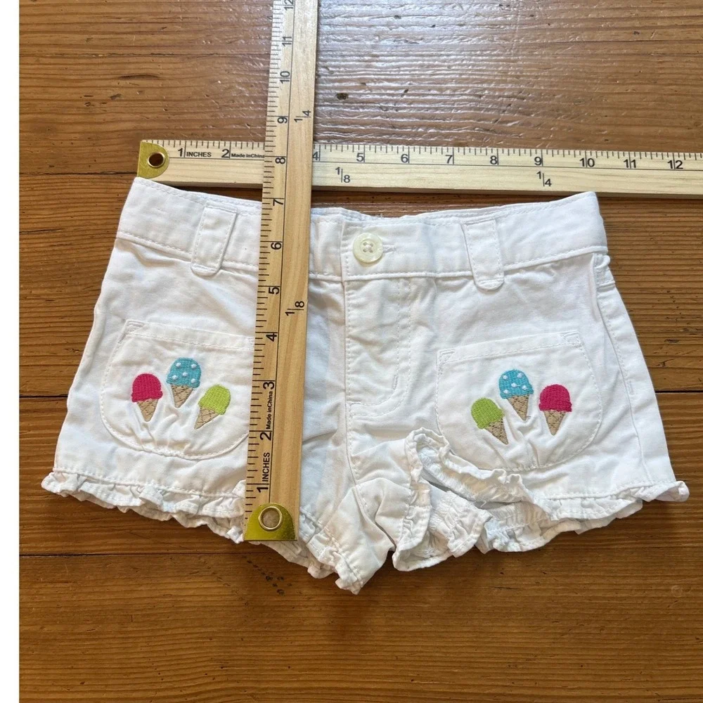 Gymboree‎ Shorts Kids White Ice Cream Cone Embroidered Ruffle Hem SIZE 3T